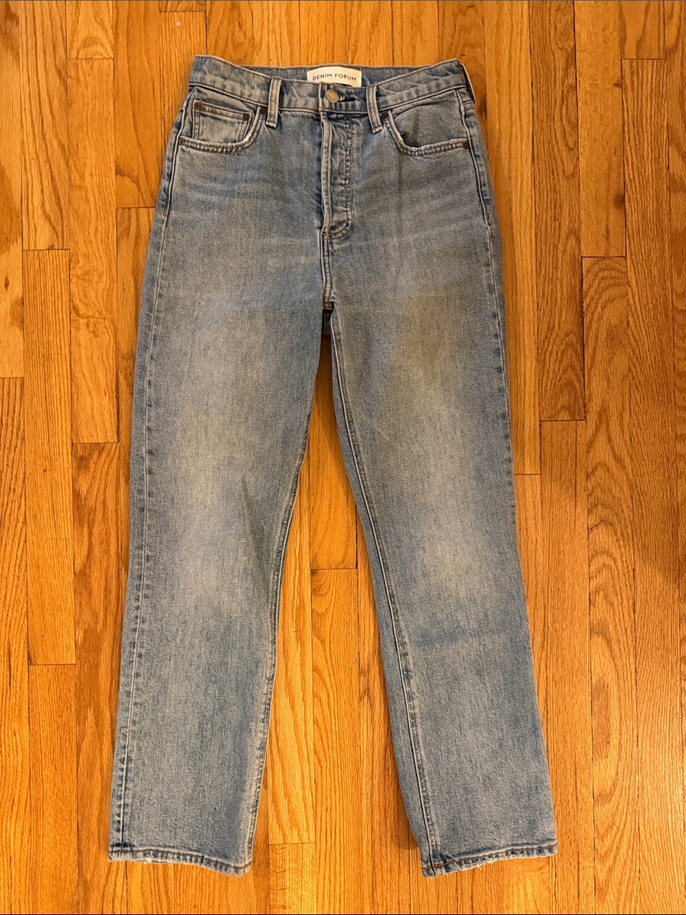 Denim Forum sz 26 Arlo High Rise Straight Light Blue Jeans button fly VGUC